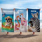 Personalizowany Śmieszny Ręcznik Plażowy Zebra Flamingo Zwierzęta Szybkoschnący Ponadwymiarowy Ręcznik Plażowy z Imieniem Letnie Wakacje Plaża Impreza Prezent dla Przyjaciół Rodziny