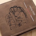 Gepersonaliseerde Leren Portemonnee met Gegraveerde Foto's Vaderdag Cadeau voor Papa Opa