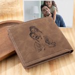 Gepersonaliseerde Leren Portemonnee met Gegraveerde Foto's Vaderdag Cadeau voor Papa Opa