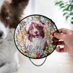 Personalised Stained Glass Style Pet Portrait Photo Suncatcher Ornament with Name Window Balcony Memorial Hanging Decor Birthday Gift for Pet Lovers