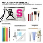 Personalisierte Kosmetiktasche mit Lacrosse-Spieler-Silhouette | mit Initiale und Namen | Spieltag Geburtstag Geschenk für Lacrosse-Spieler und -Fans