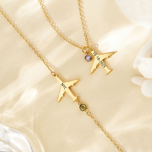 Gepersonaliseerde vliegtuig ketting sierlijke sieraden met geboortesteen en tekst verjaardagscadeau voor vrouwen reizen liefhebbers piloten stewardessen