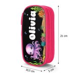 Trousse à Crayons en Tissu Oxford Personnalisée avec Nom et Animal Marin Trousse Deux Couches Durables Cadeau Rentrée Scolaire pour Enfant