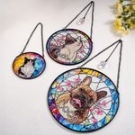 Personalised Stained Glass Style Pet Portrait Photo Suncatcher Ornament with Name Window Balcony Memorial Hanging Decor Birthday Gift for Pet Lovers