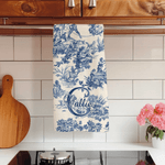 Toalla de cocina personalizada con iniciales y nombre Toile de Jouy francés retro Regalo de compromiso para recién casados Pareja