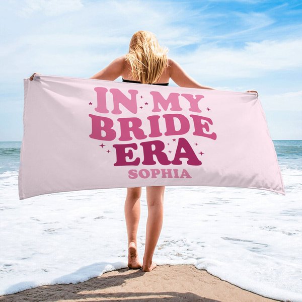 Personalized In My Bride Era Quick Dry Oversized Microfiber Beach Towel Summer Essential Engagement Bridal Shower Wedding Party Gift for Women