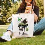 Personalised Birth Flower Piano Reusable Canvas Bag with Name Annual Anniversary Birthday Gift for Women Music Lovers