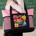 Bolsa de asas personalizada con nombre y bolsillo de malla para el día del profesor Regalo para el día del profesor para mujeres profesoras