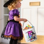 Personalized Cartoon Boy Girl Initial Trick or Treat Bag Sweets Bucket with Name Halloween Party Favors for Kid