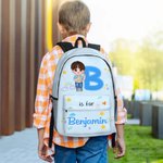 Henkilökohtainen sarjakuvahahmo Initial Large Kid reppu nimi ja sivutaskut takaisin kouluun syntymäpäivälahja pojille tytöille