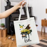 Personalised Birth Flower Piano Reusable Canvas Bag with Name Annual Anniversary Birthday Gift for Women Music Lovers