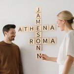 Personlig korsord scrabble pussel trä väggplatta med 1-10 namn heminredning födelsedag inflyttningspresent för familj vän