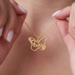 Personalised Butterfly Flower Necklace with Name Minimalist Jewellery Birthday Anniversary Gift for Women