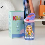 Personalized Cute Cartoon Flower Butterfly Stationery 16 oz Kid Water Bottle with Name Outdoor Activities Birthday Back to School Gift for Boys Girls