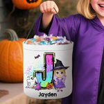 Personalized Cartoon Boy Girl Initial Trick or Treat Bag Sweets Bucket with Name Halloween Party Favors for Kid