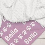 Personalized Cute Paw Prints Soft Throw Pet Blanket with Name Pet Birthday Adoption Anniversary Gift for Pet Lovers Owners