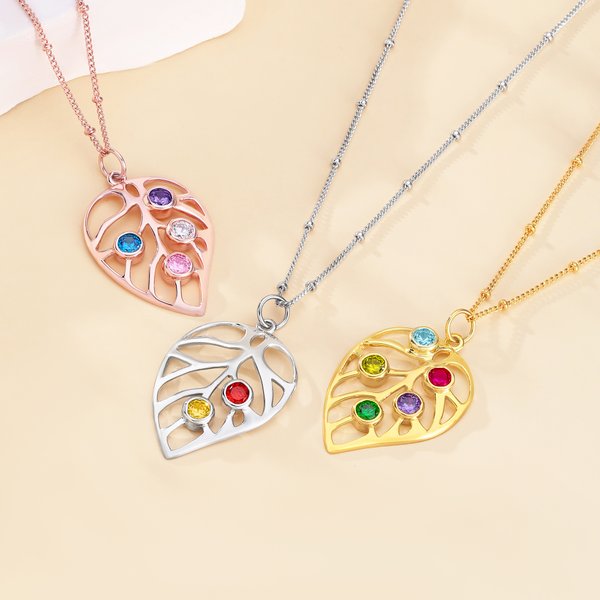 Henkilökohtainen 1-5 Birthstones Leaf kaulakoru Dainty korut Syntymäpäivä Vuosipäivä Äitienpäivä lahja naisille