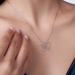 Personalised Butterfly Flower Necklace with Name Minimalist Jewellery Birthday Anniversary Gift for Women