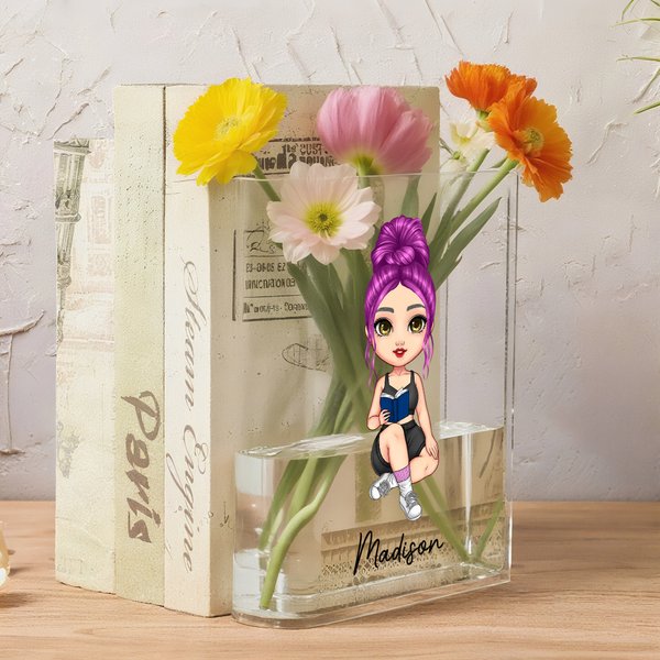 Personalisierte Cartoon Lesen Charakter klar Buchstütze Vase mit Namen Ästhetische Raumdekoration Geburtstagsgeschenk für Frauen Buchliebhaber