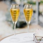 Personalized Engraved Monogram Design Gold Rim Champagne Tulip Glasses Set of 2 Engagement Wedding Anniversary Gift for Newlyweds Couple