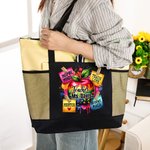 Bolsa de asas personalizada con nombre y bolsillo de malla para el día del profesor Regalo para el día del profesor para mujeres profesoras