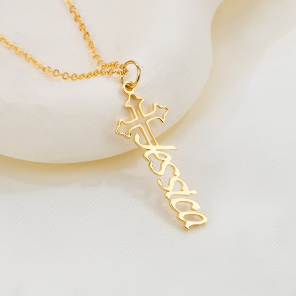 Collana personalizzata con il nome della Santa Croce Gioielli delicati Regalo di compleanno e anniversario per le donne