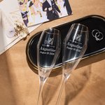 Personalized Engraved Monogram Design Gold Rim Champagne Tulip Glasses Set of 2 Engagement Wedding Anniversary Gift for Newlyweds Couple