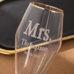 Personalized Engraved Monogram Design Gold Rim Champagne Tulip Glasses Set of 2 Engagement Wedding Anniversary Gift for Newlyweds Couple