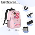 Henkilökohtainen sarjakuvahahmo Initial Large Kid reppu nimi ja sivutaskut takaisin kouluun syntymäpäivälahja pojille tytöille