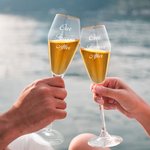 Personalized Engraved Monogram Design Gold Rim Champagne Tulip Glasses Set of 2 Engagement Wedding Anniversary Gift for Newlyweds Couple