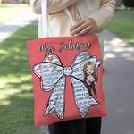 Personlig Fodrad Bok Bog Tecknad Karaktär Lärare Canvas Tote Väska med Text Shopping Resa Daglig användning Lärarens dag Present till lärare