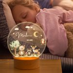 Personalised Cute Forest Animals Star Moon Name Text LED Night Light with Wooden Base Nursery Decor Baby Shower Birthday Gift for Kids