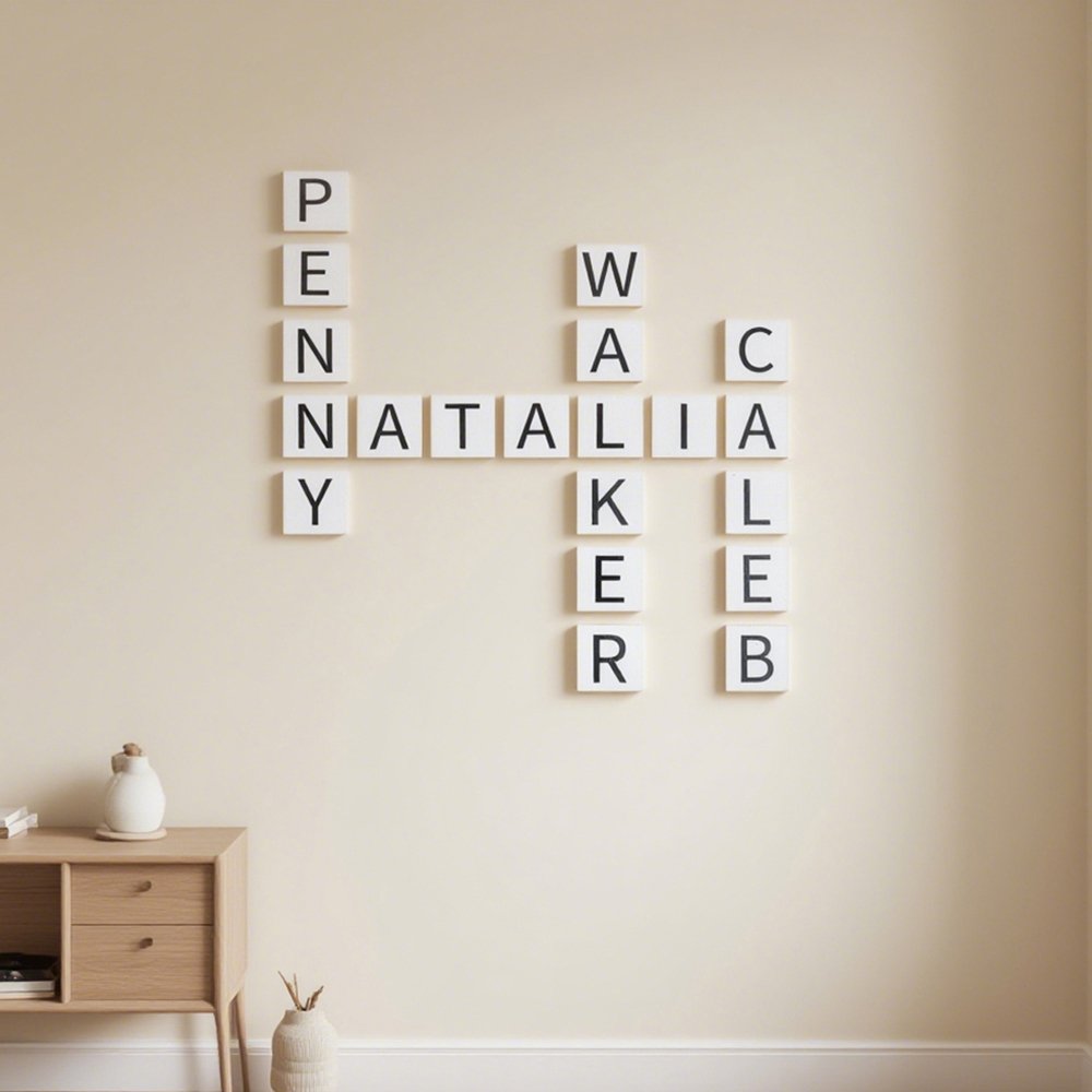 Personalized Crosswords Scrabble Puzzle Wooden Wall Tile with 1-10 Names Home Decor Birthday Housewarming Gift for Family Friend 3