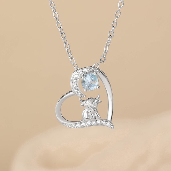 Personligt hjärta söt Highland Cow Zircon Birthstone halsband kvinnor smycken födelsedag årsdag gåva för Highland Cow älskare