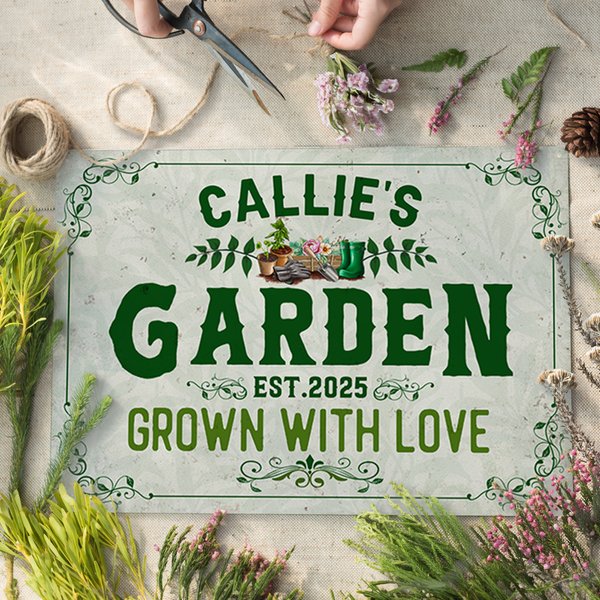 Personalized Vintage Plant Tools Garden Metal Sign with Name Year and Text Garden Decor Housewarming Birthday Gift for Gardening Lovers