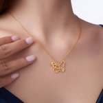 Personalised Butterfly Flower Necklace with Name Minimalist Jewellery Birthday Anniversary Gift for Women