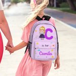 Henkilökohtainen sarjakuvahahmo Initial Large Kid reppu nimi ja sivutaskut takaisin kouluun syntymäpäivälahja pojille tytöille