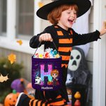 Personalized Cartoon Boy Girl Initial Trick or Treat Bag Sweets Bucket with Name Halloween Party Favors for Kid