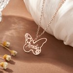 Personalised Butterfly Flower Necklace with Name Minimalist Jewellery Birthday Anniversary Gift for Women