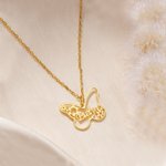 Personalised Butterfly Flower Necklace with Name Minimalist Jewellery Birthday Anniversary Gift for Women