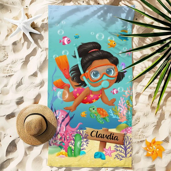 Asciugamano da spiaggia verticale personalizzato in microfibra con nome e stampa degli animali marini ad asciugatura rapida regalo per bambini