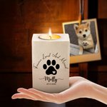 Personalized Dog Cat Paw Print Name Wooden Candle Holder with Candle Cup Text and Date Loss of Pet Sympathy Memorial Gift for Pet Owner