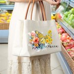 Bolso de lona personalizada con diseño de flor de nacimiento y mariposa con nombre ideal regalo de cumpleaños o aniversario para mujeres