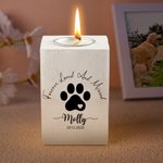 Personalized Dog Cat Paw Print Name Wooden Candle Holder with Candle Cup Text and Date Loss of Pet Sympathy Memorial Gift for Pet Owner