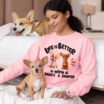 Personlig 3D-tecknad hund Livet är bättre med T-shirt Sweatshirt med namn Födelsedag Adoption Jubileumspresent för hundmammor Hundälskare