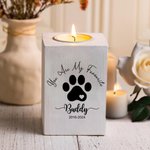 Personalized Dog Cat Paw Print Name Wooden Candle Holder with Candle Cup Text and Date Loss of Pet Sympathy Memorial Gift for Pet Owner