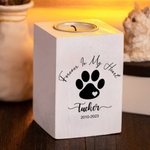 Personalized Dog Cat Paw Print Name Wooden Candle Holder with Candle Cup Text and Date Loss of Pet Sympathy Memorial Gift for Pet Owner