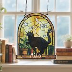 Personalized Stained Glass Effect Black Cat Acrylic Ornament Window Balcony Decor Birthday Gift for Friend Family Pet Lover