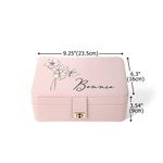 Personalized Vintage Birth Flower Multi-Compartments Name Jewelry Box with LED Makeup Mirror Travel Accessories Birthday Gift for Women