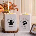 Personalized Dog Cat Paw Print Name Wooden Candle Holder with Candle Cup Text and Date Loss of Pet Sympathy Memorial Gift for Pet Owner